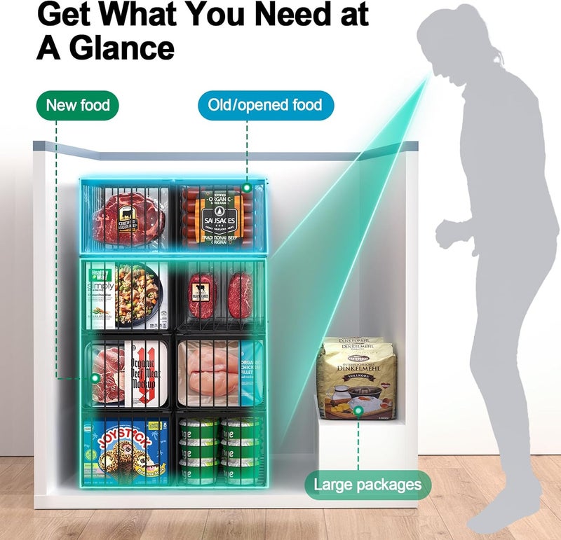 MSERCUOR Freezer Organizer Bins, 6 Pack Stackable Deep Chest Freezer Organizer Bins, Foldable Baskets with Handles, Black Storage Container Baskets for 5/ 7 Cu.FT Deep Freezer Sort Frozen Meats - Image 5
